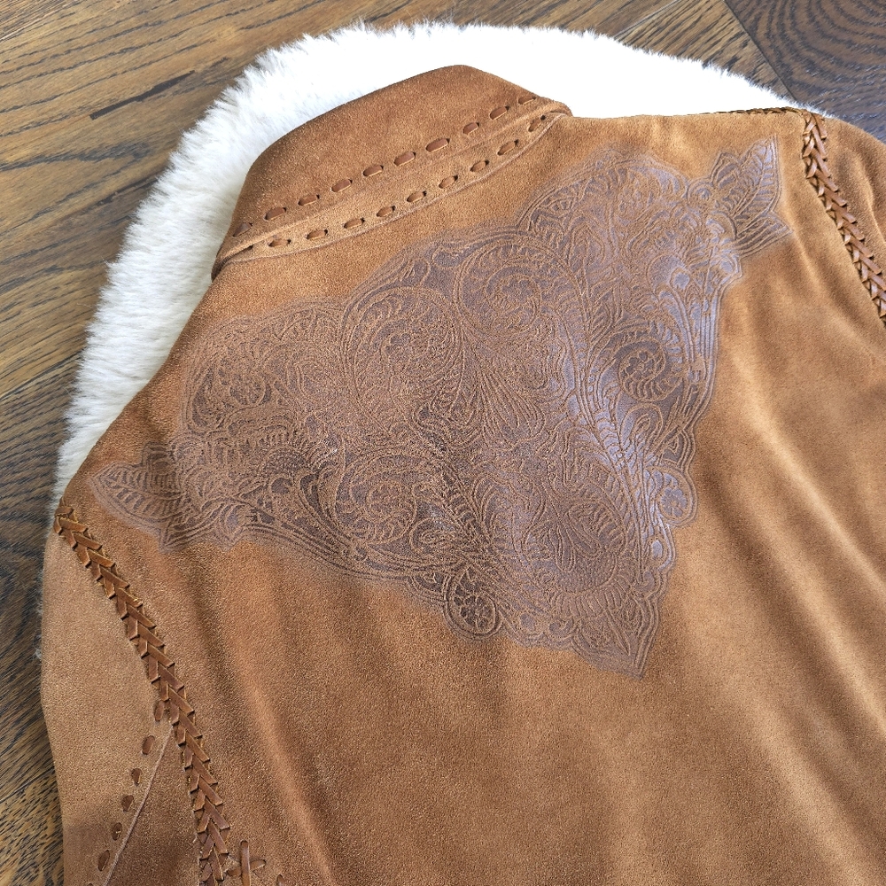 RARE Vintage Ralph Lauren Western Boho Suede Whip Stitch Tooled Leather Jacket - Picture 6 of 13